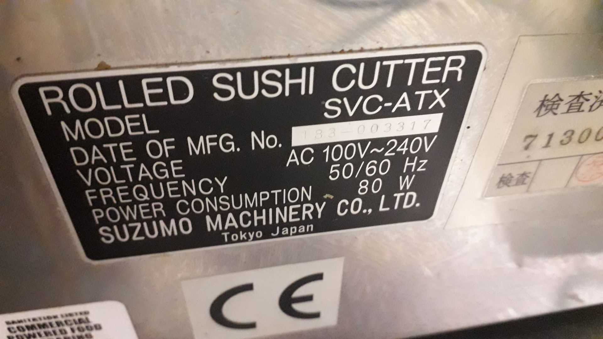 Suzumo SEFUTA SVC-ATX Rolled Sushi Automatic Cutter – Located 85 Scoresby Street, London, SE1 0XN - Image 3 of 3