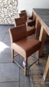 Four Oak Framed Tan Leather Upholstered Stools – Located Vivo, 57-58 Upper Street, London, N1 0NY