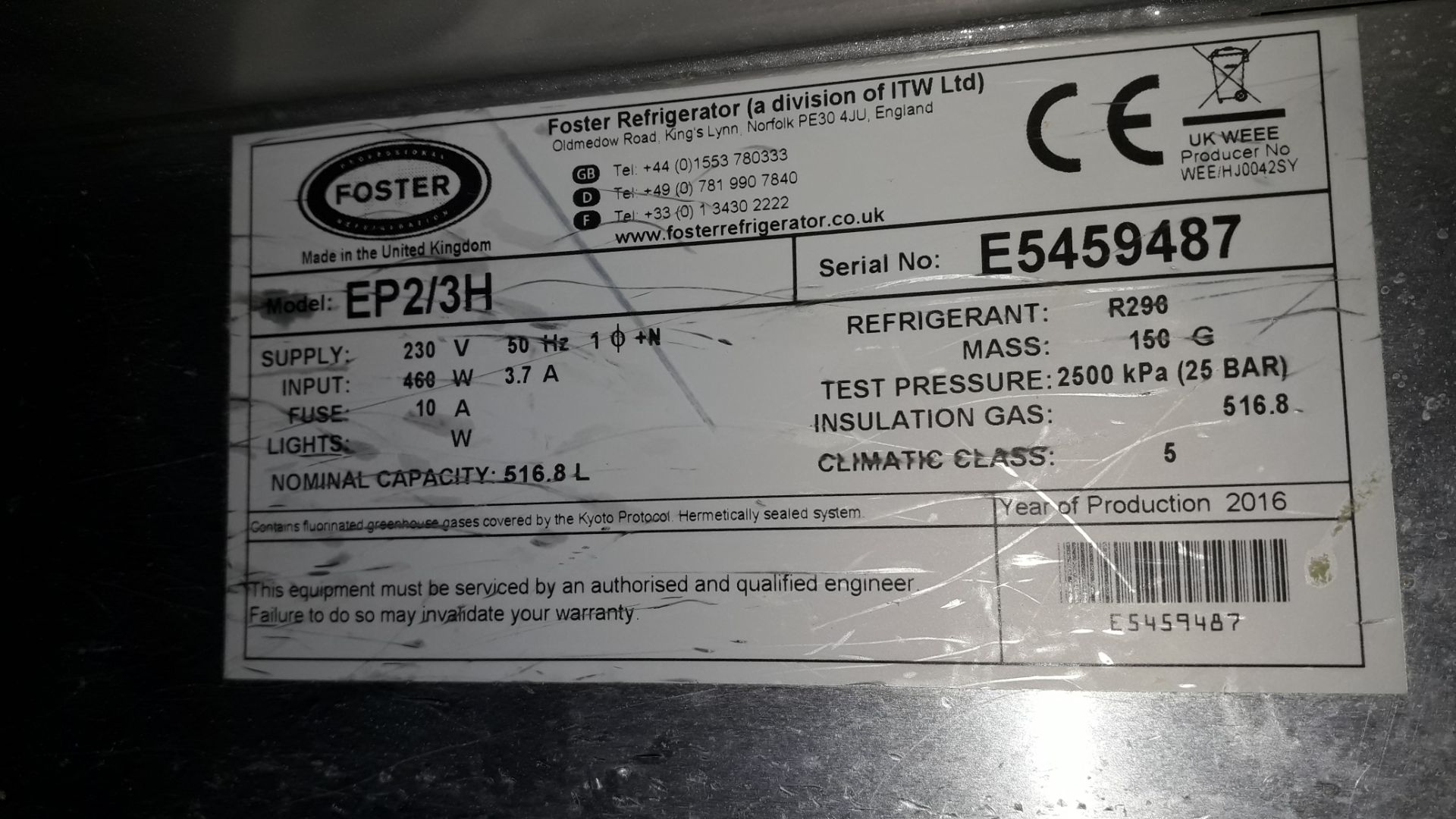 Foster Eco Pro G2 EP2/3H Stainless Steel Triple Door Counter Refrigerator (2016) – Located 85 - Image 3 of 3