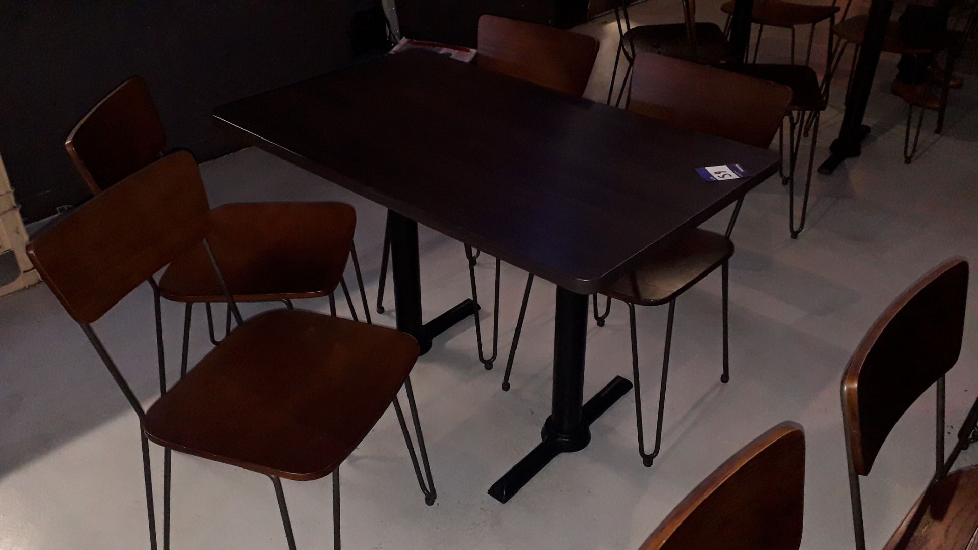 Oak Effect Twin Pedestal Table 1,100mm with 4 Steel Framed Chairs – Located 85 Scoresby Street,