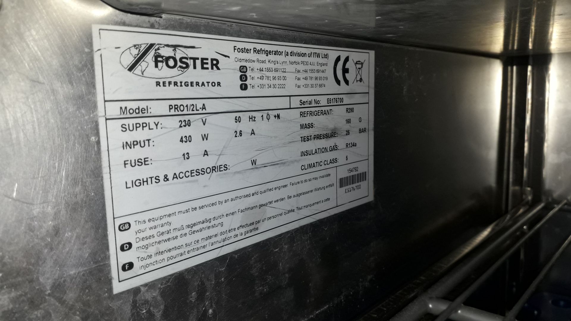 Foster Pro1/2LA Stainless Steel Double Door Counter Freezer – Located 85 Scoresby Street, London, - Image 2 of 2
