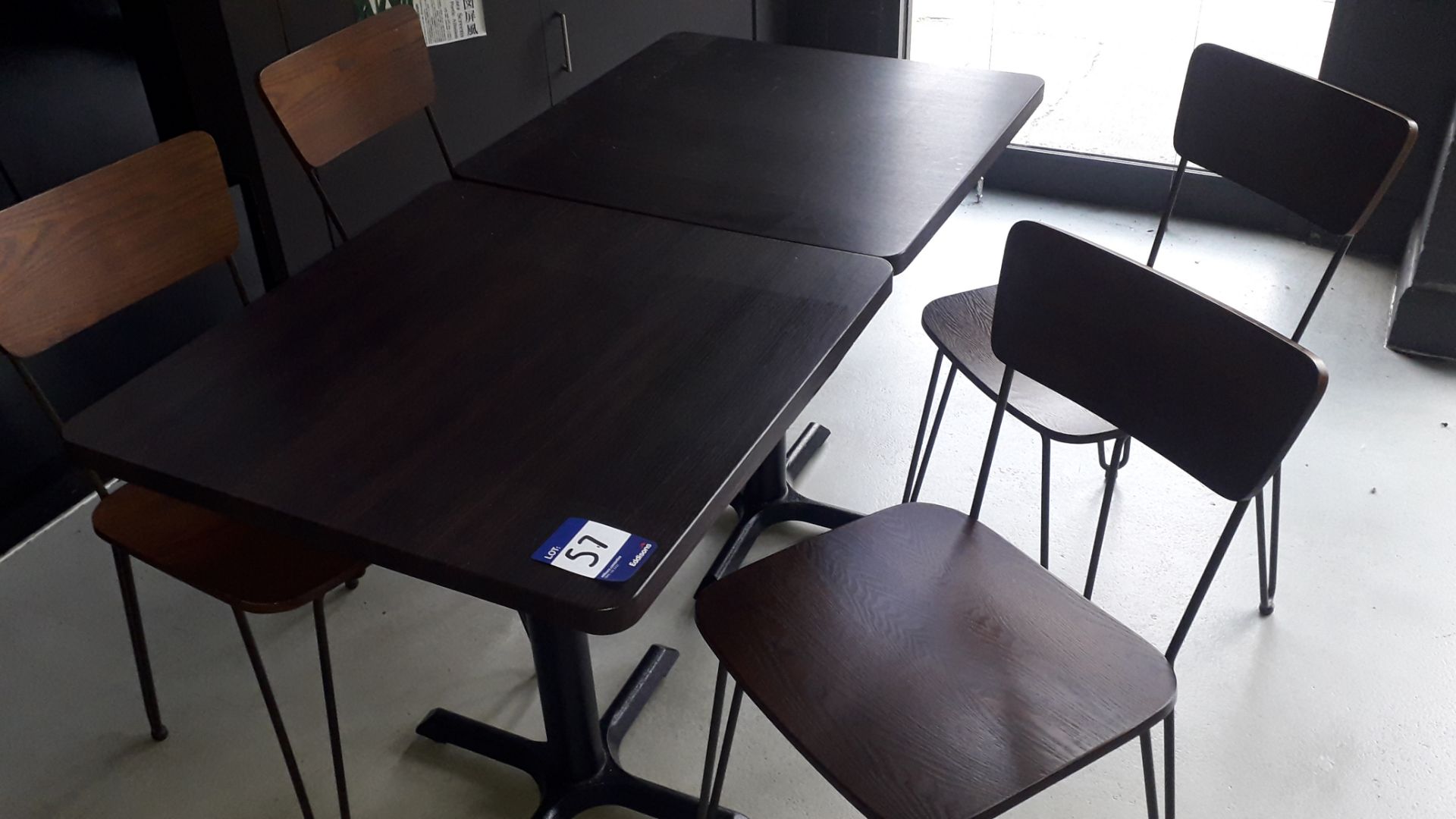 Two Oak Effect Pedestal Tables 700mm with 4 Steel Framed Chairs – Located 85 Scoresby Street, - Image 2 of 2