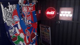 Illuminated Coca-Cola Sign, Bon Bori Sign, Sandwich Board and Pair of Fabric Banners – Located 85