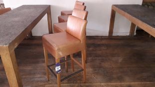 Four Oak Framed Tan Leather Upholstered Bar Stools – Located Vivo, 57-58 Upper Street, London, N1