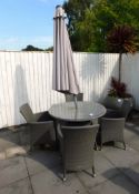 Round Garden Table and 4 x Chair Set with Umbrella