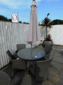 Round Garden Table and 4 x Chair Set with Umbrella