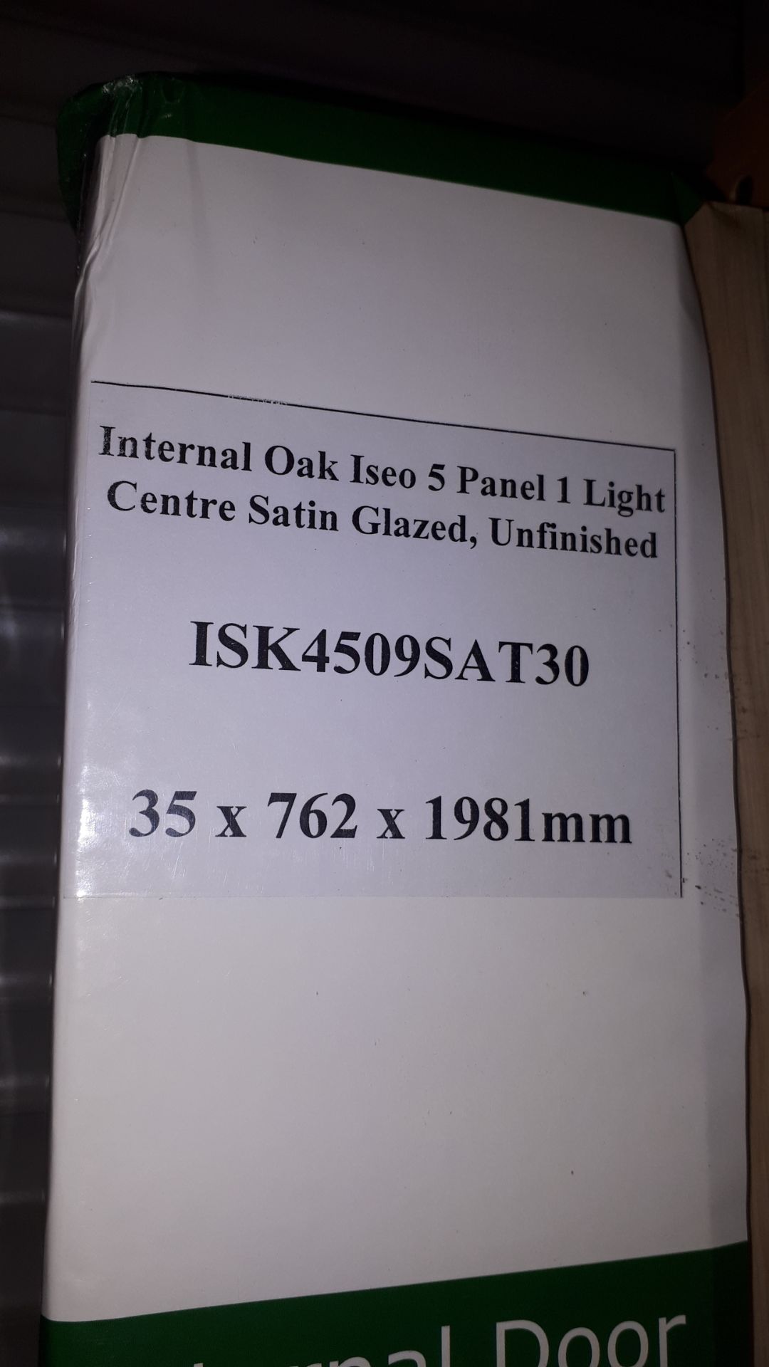 6 x Internal Oak Iseo 5 Panel 1 Light Centre Satin Glazed, Unfinished, 35 x 762 x 1981mm - Image 2 of 2