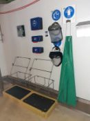 Cheese room PPE station including google store, 2 x glove store, eye wash station, 2 x visors and ho