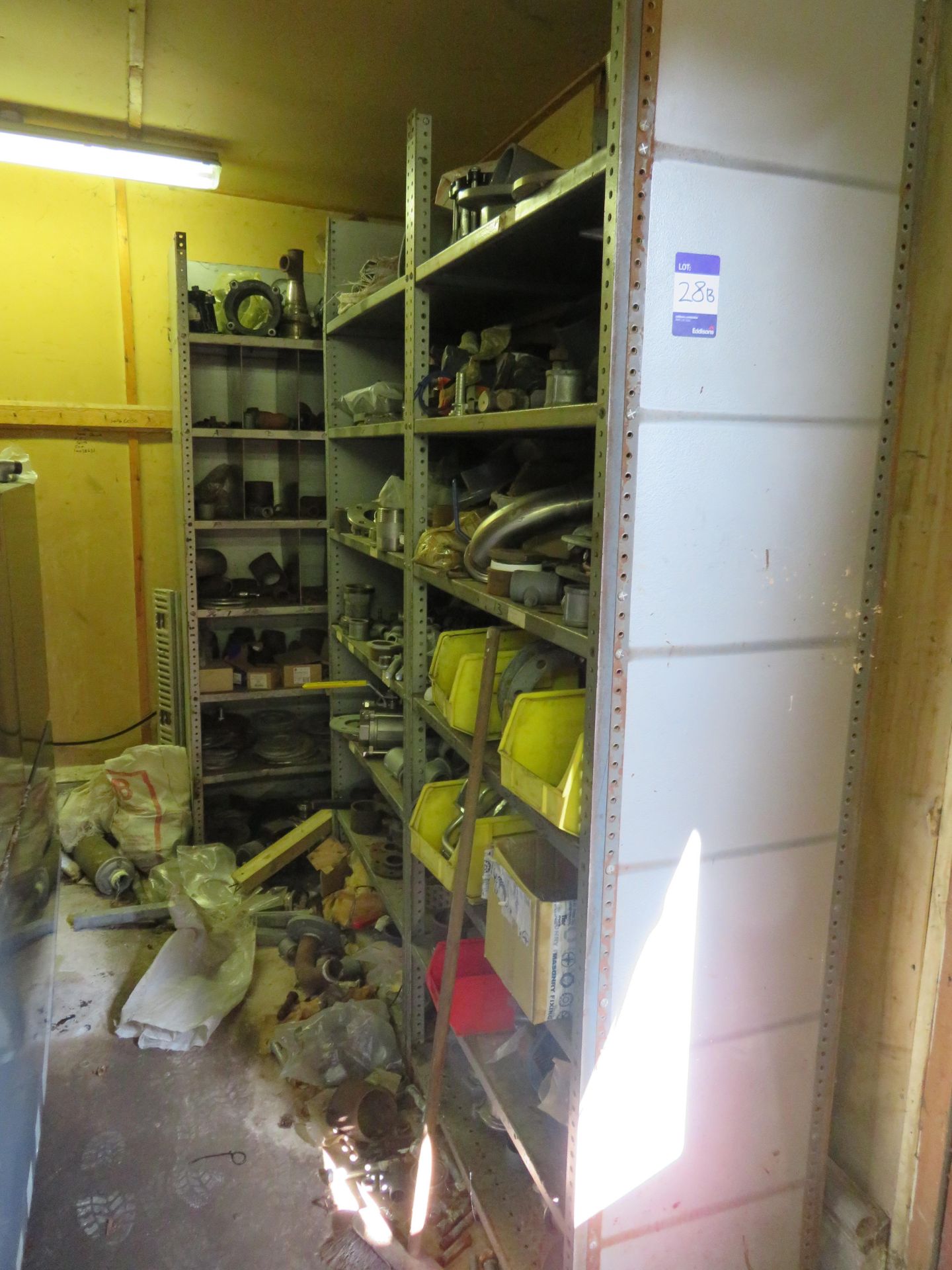 Contents of shelves & pallet pipe spares, plates,