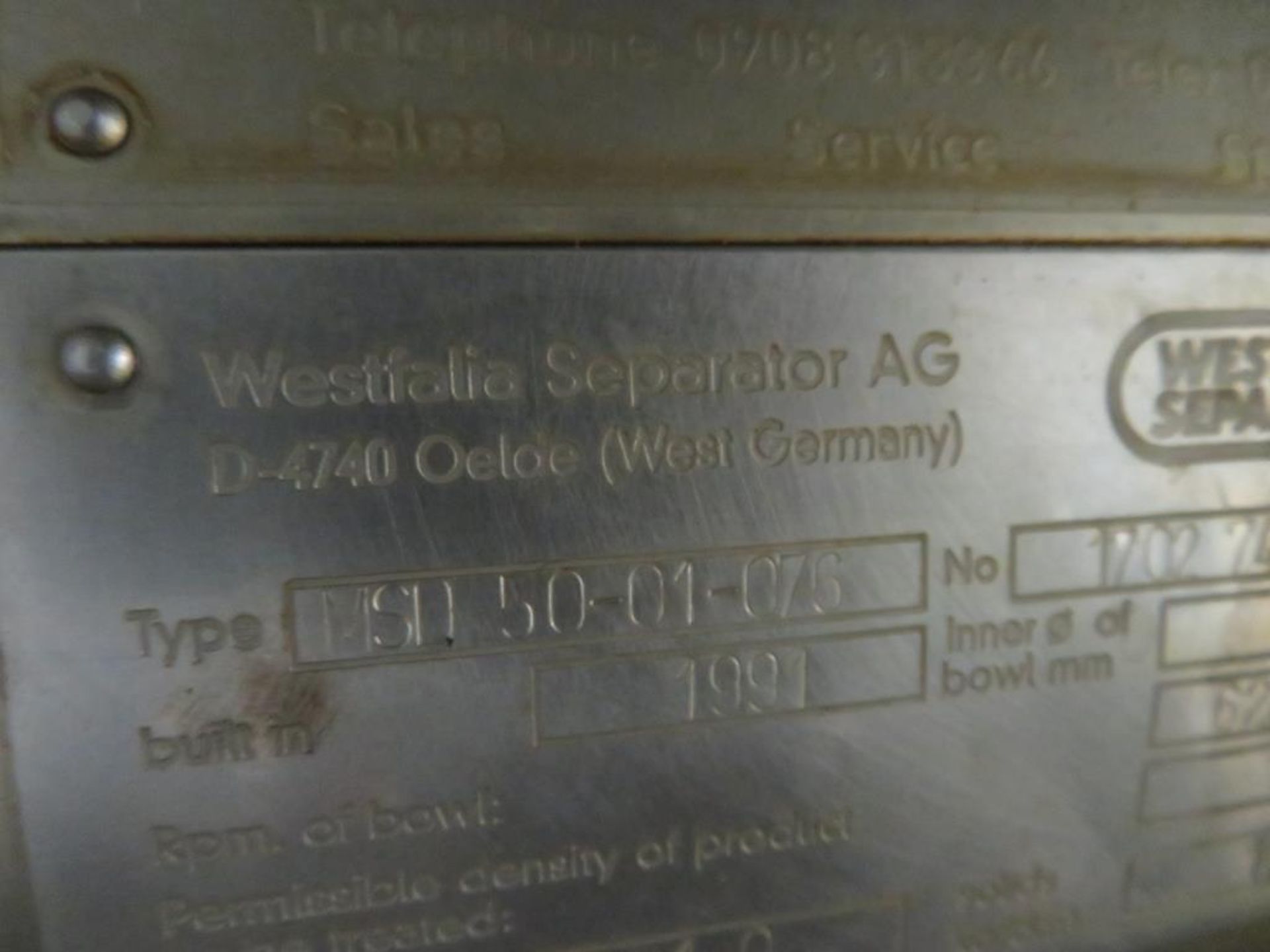 1991 Westfalia MSD 50-01-076 centrifugal separator - Image 3 of 10