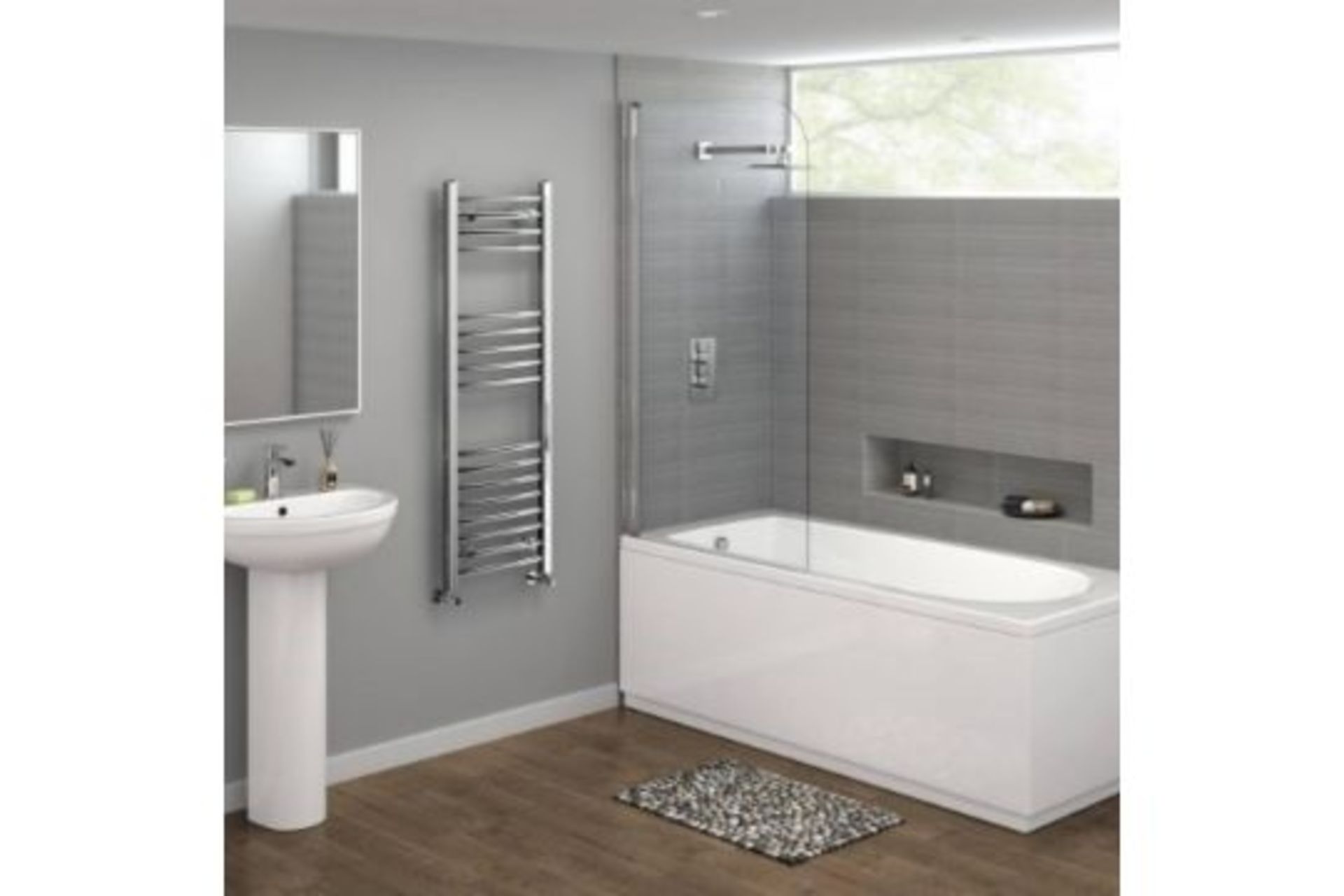 NEW & BOXED 1200x400mm - 20mm Tubes - Chrome Curved Rail Ladder Towel Radiator. NC1200400.Our - Image 2 of 2