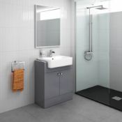 NEW & BOXED 660mm Harper Gloss Grey Basin Vanity Unit - Floor Standing. RRP £749.99.COMES COMPLETE