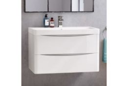 NEW & BOXED 800mm Austin II Gloss White Built In Basin Drawer Unit - Wall Hung MF2419.. RRP £849.
