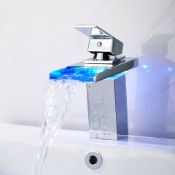 LED II RGB Bathroom Taps Waterfall Basin Mono Mixer Bath Tap Single Lever Faucet. Solid Brass