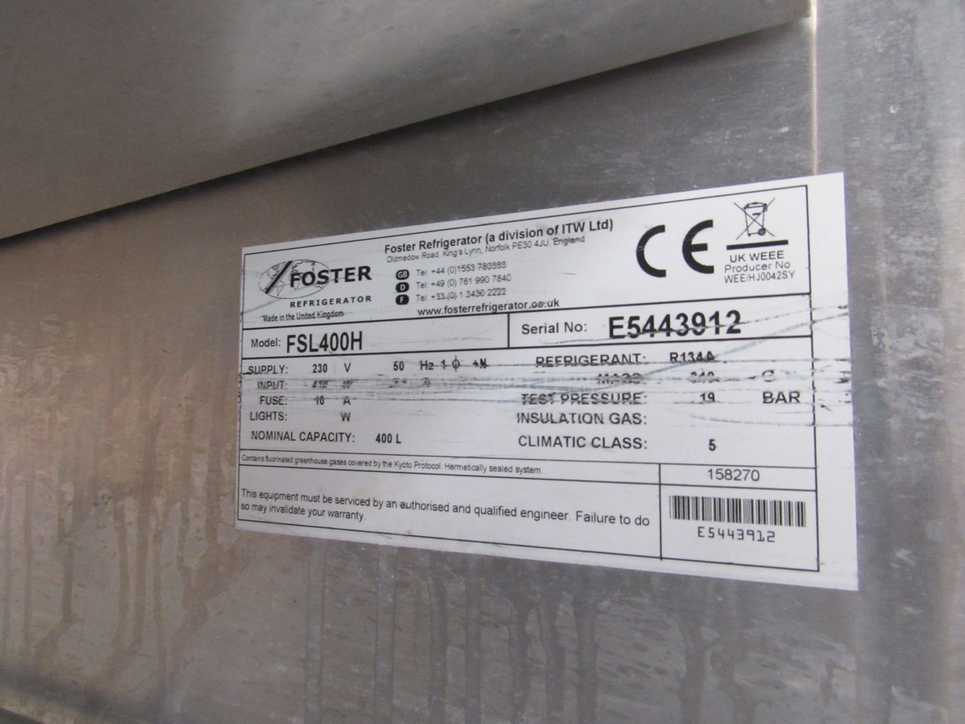 Foster FSL400H 400L Fridge, Serial Number E5443912 - Image 3 of 4