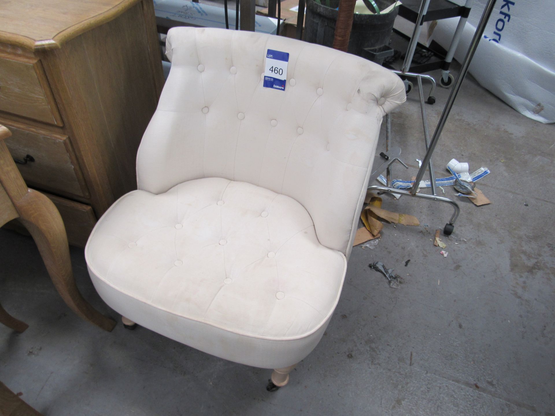 Upholstered Buttoned Bedroom Chair on Castors