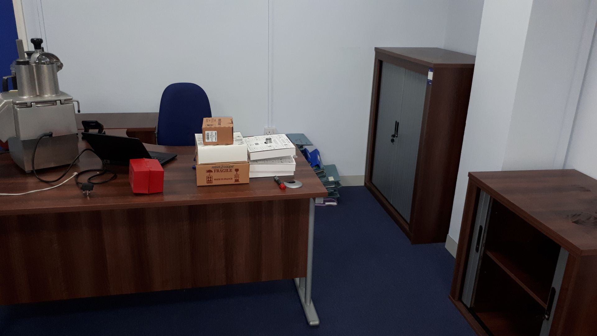 Dark Wood Effect Desk, Pedestal and 2 Tambour Fron - Image 2 of 2