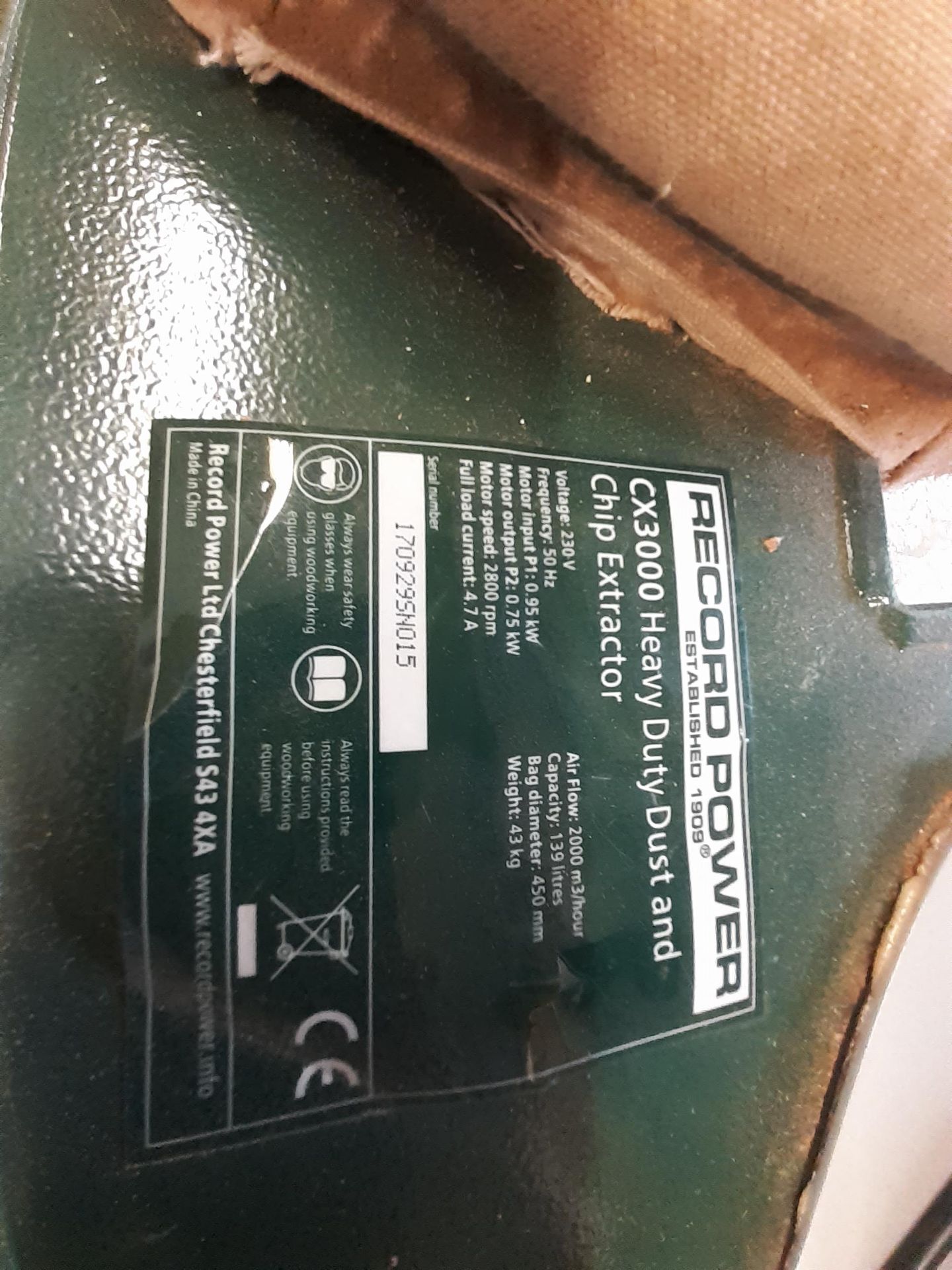 Record Power CX3000 Single Bag Mobile Dust Extractor - Image 2 of 2