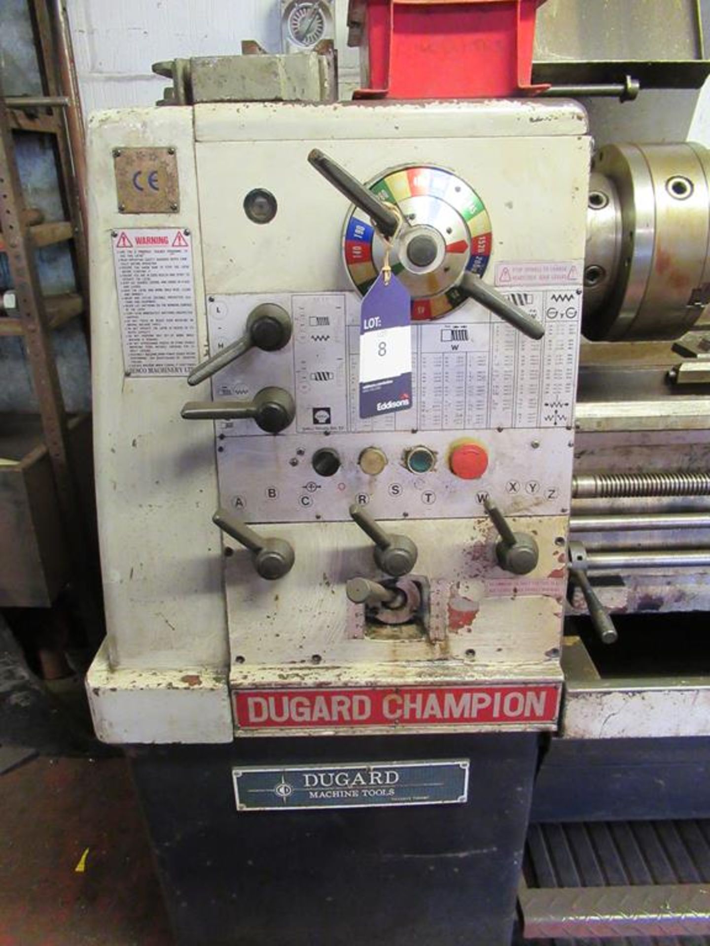 Dugard Champion GAP Bed centre lathe with 3 jaw chuck, face, plate, three sides tool post and open s - Image 2 of 6