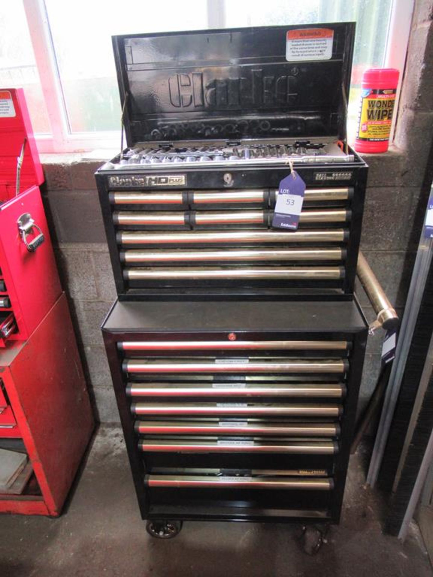 A Clarke HD Plus tool cabinet to include Elora, Facom, Gedore, Britool, Tools etc.