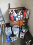 Various chemicals to include thinners, gunk, traffic film remover etc.