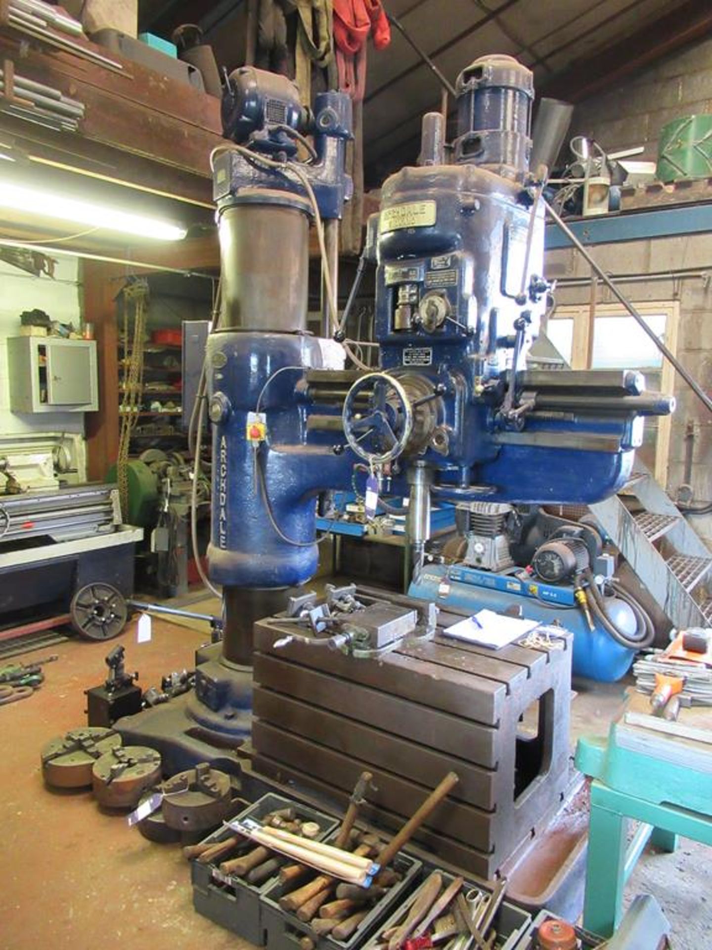 Archdale 1.2 metre radial arm drill with qty of drill bits, T-slot box table 920 x 625 x 560mm, mach