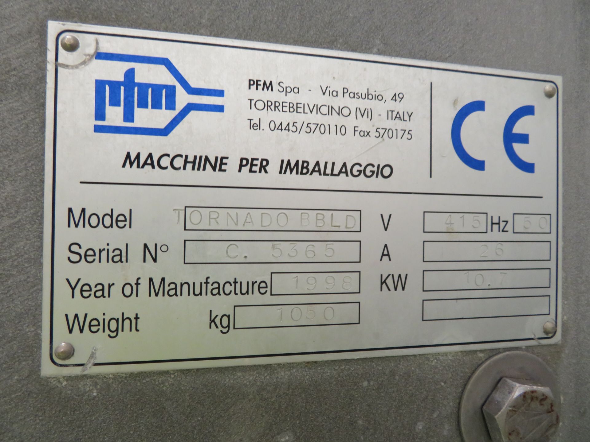 PFM Packaging Machinery. Tornado BBLD. - Image 7 of 9