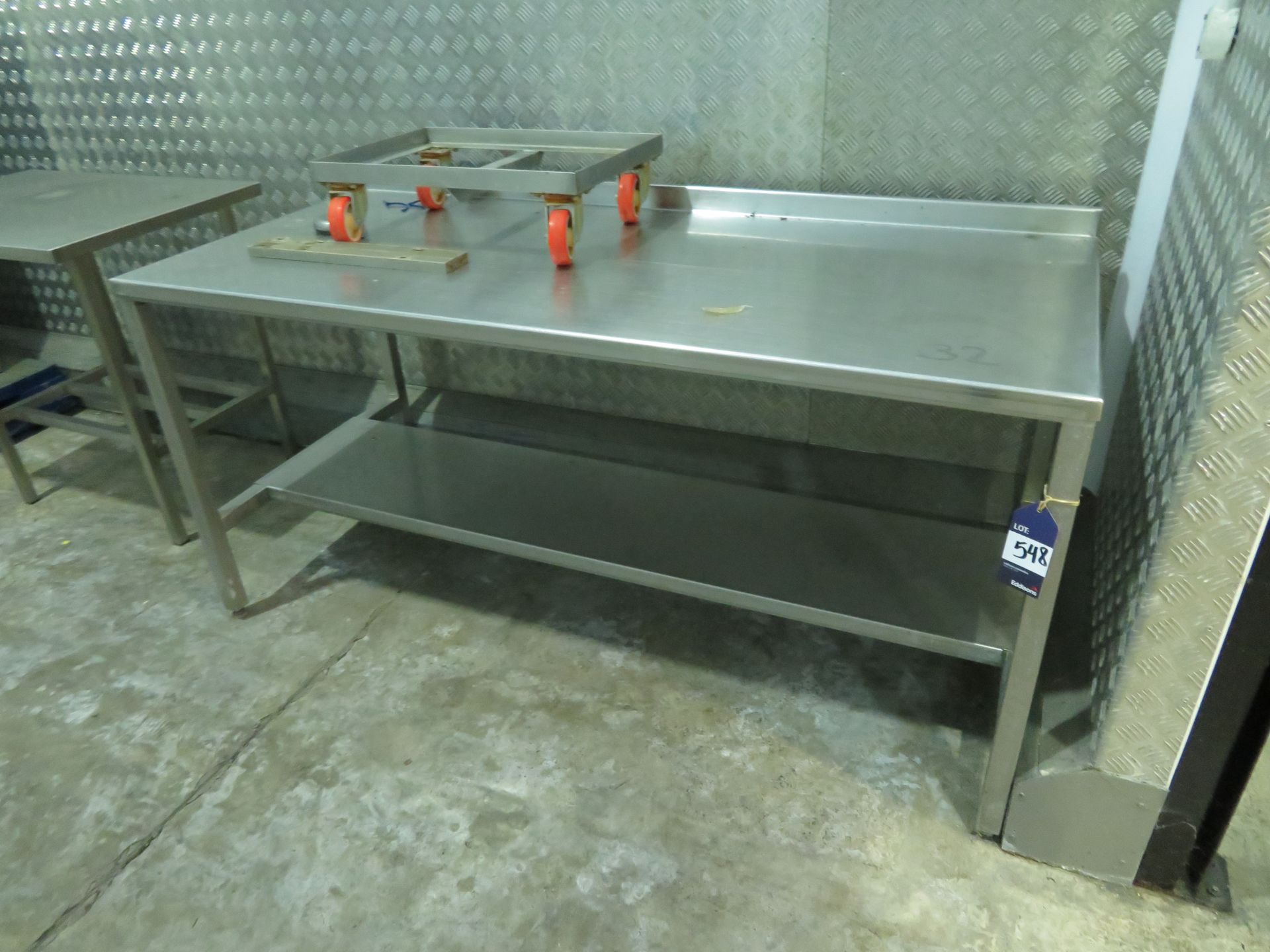 1 x SS Preparation table, 1 x SS table, 1 x SS mobile bin trolley, 1 SS Cabinet - unused in wrapping