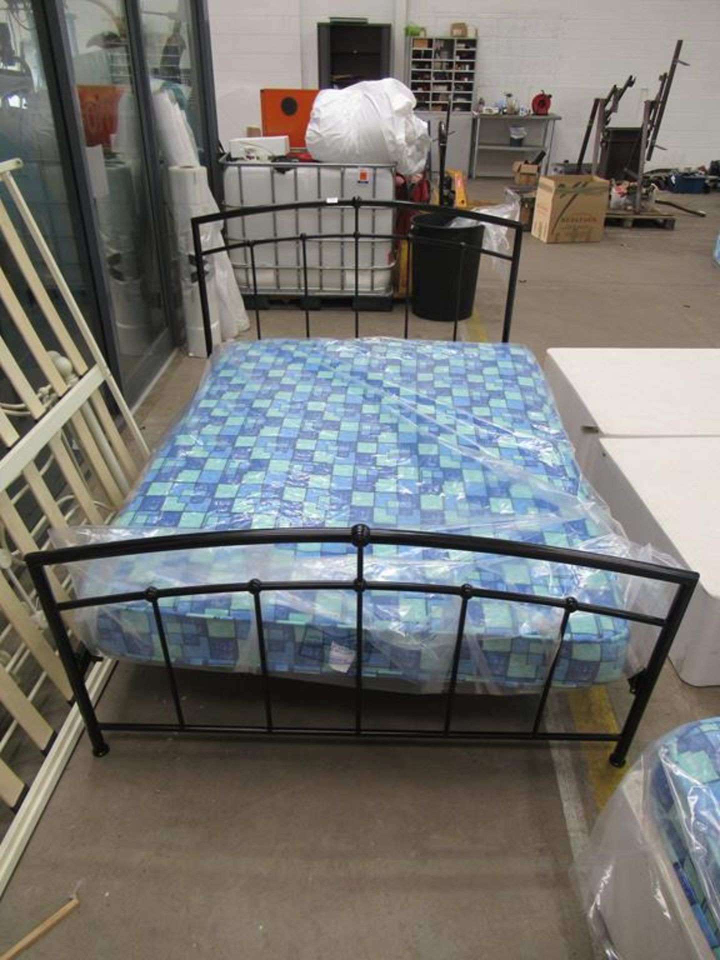 4'6" Double Metal Framed Bed with Headboard and Mattress