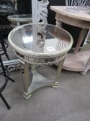 Mirror Topped Gold Painted Side Table