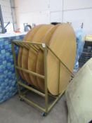 5 circular fold away tables in mobile rack 1500mm diameter