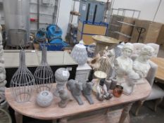 Quantity of various home deco, theme to include busts ornamental birds, seahorse etc