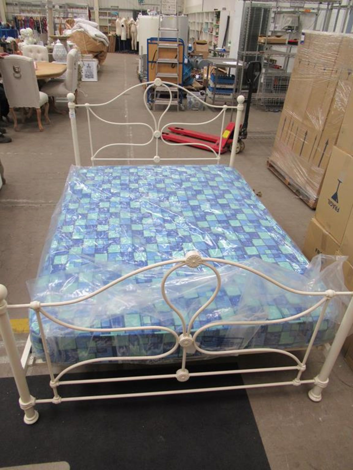 4'6" Double Metal Framed Bed with Headboard and Mattress