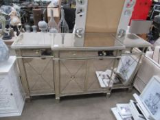 Mirrored 4 Door, 3 Drawer Topped Side Board