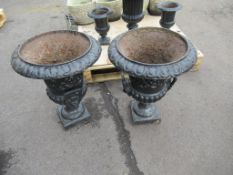 2 Ornate Cast Iron Garden Urns approx 600mm