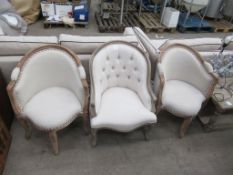 3 Various Upholstered Wood Framed Chairs