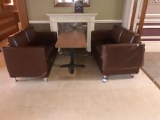 Oak Effect Rectangular Dining table with 2 x two seater brown leather effect sofas