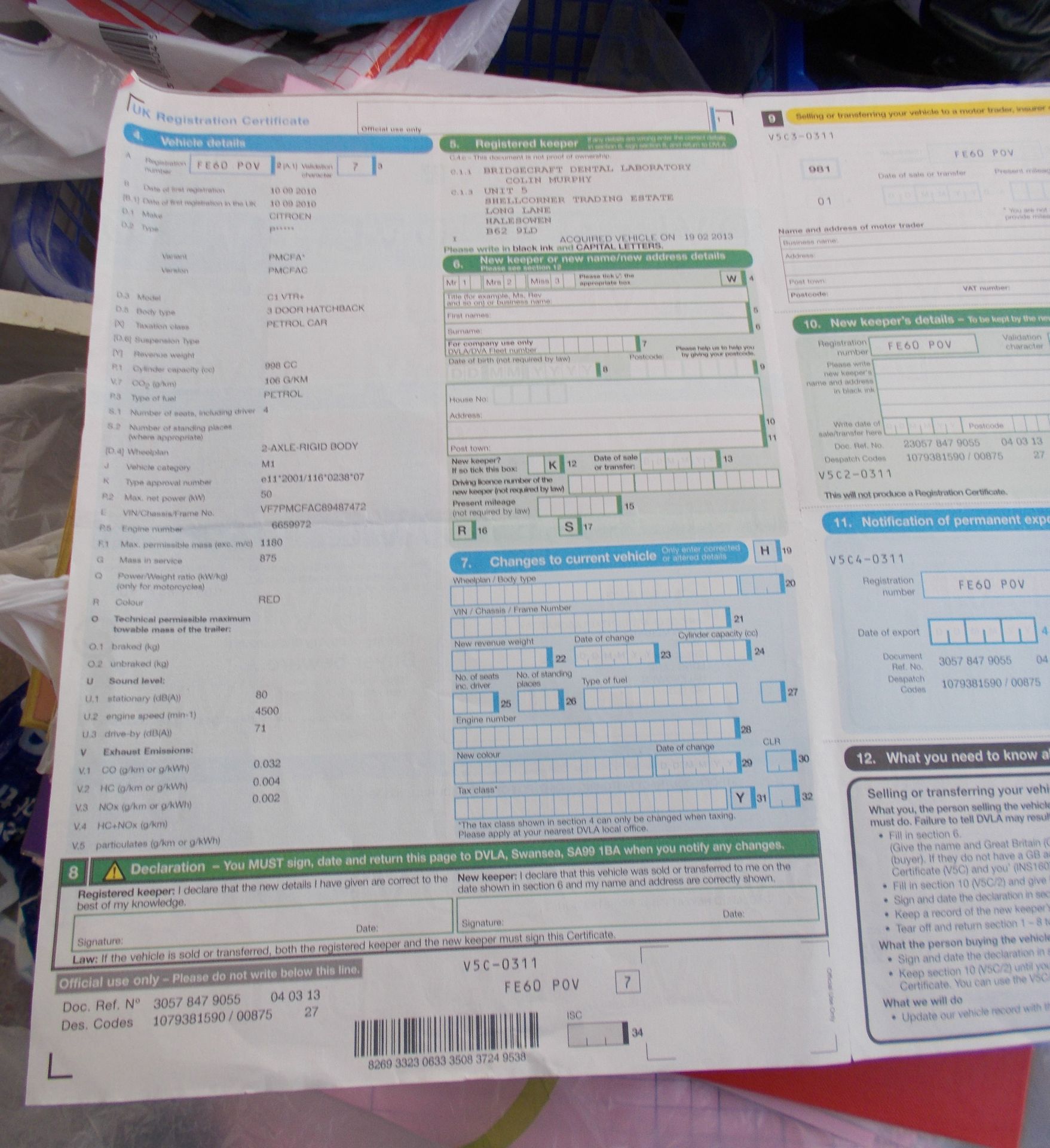 Citroen C1 VTR+ 3 Door Hatchback, Petrol. Registration FE60 POV, Odometer Reading at time of - Image 17 of 18