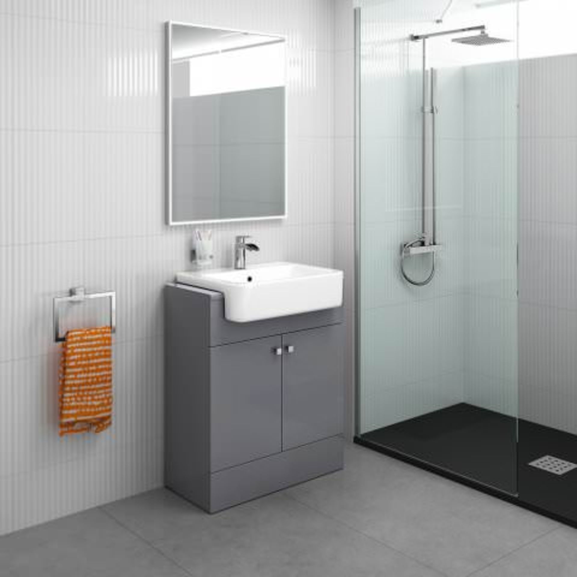 NEW & BOXED 660mm Harper Gloss Grey Basin Vanity Unit - Floor Standing. RRP £749.99.COMES COMPLETE - Image 2 of 2