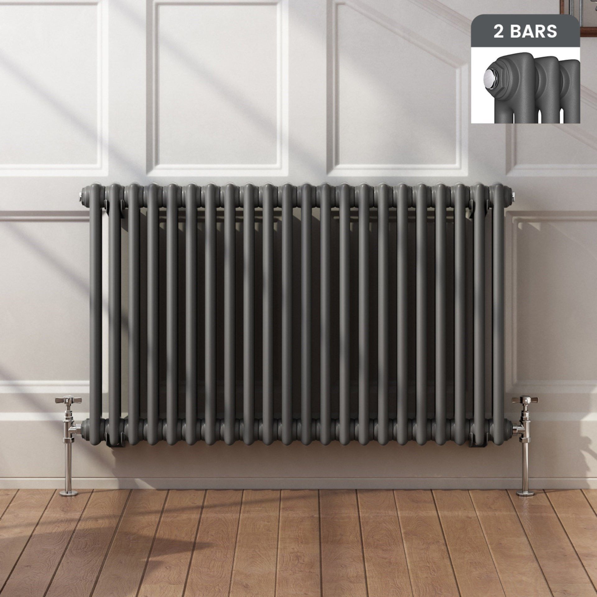 New & Boxed 600x1008mm Anthracite Double Panel Horizontal Colosseum Traditional Radiator. Rrp £549.