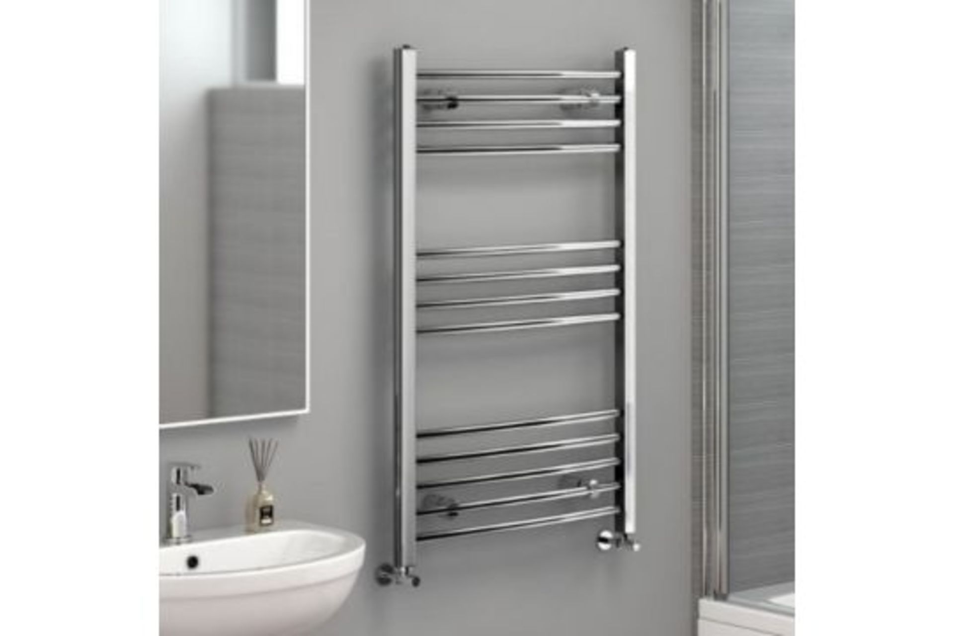 NEW & BOXED 1200x500mm - 20mm Tubes - RRP £219.99.Chrome Curved Rail Ladder Towel Radiator.Our Nancy