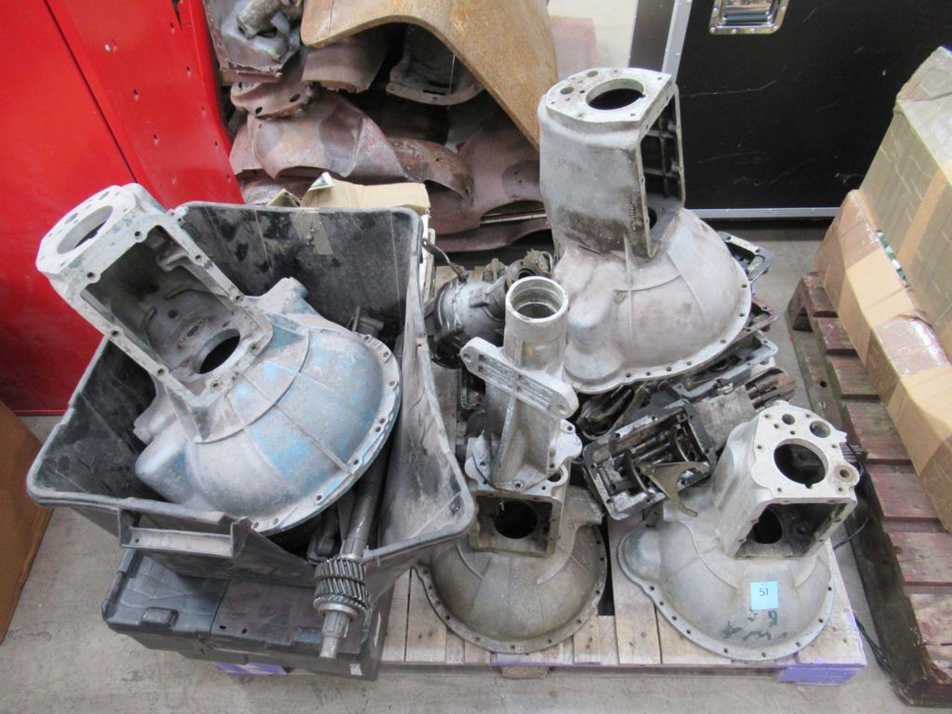 Pallet of Triumph TR2/6 gearboxes, top covers, overdrive etc