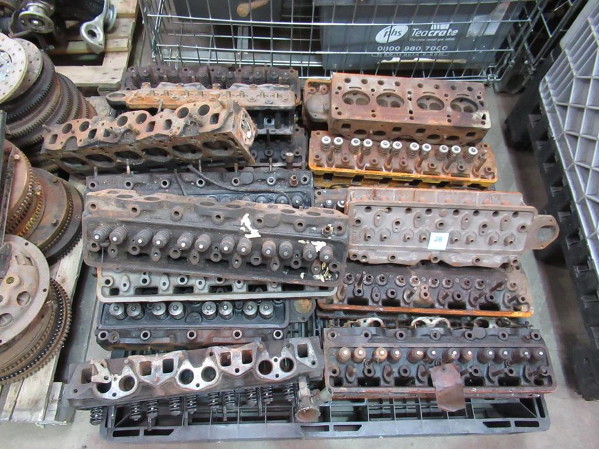 Pallet of Triumph TR4/6 engine heads