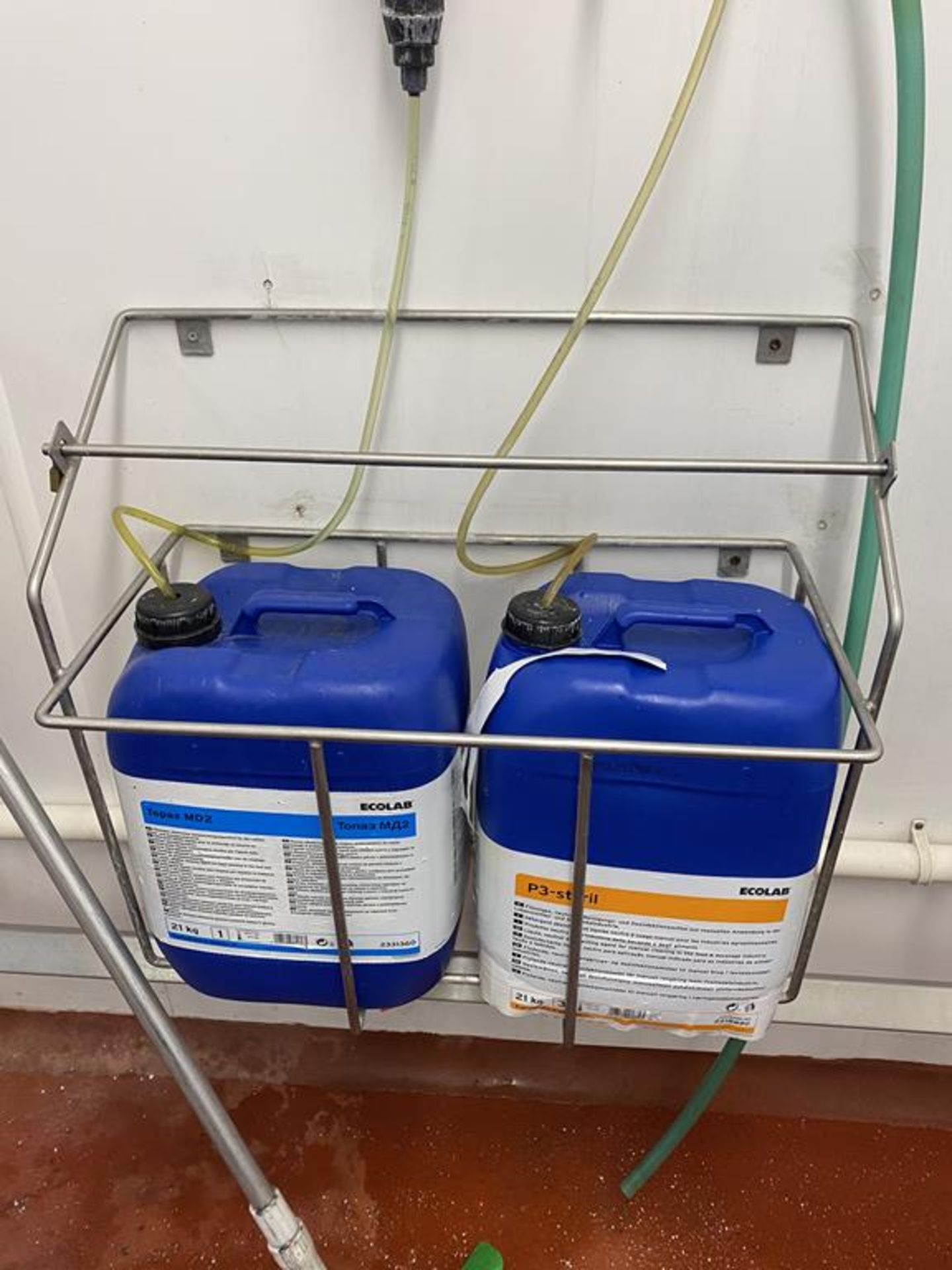 3x Wall mounted SS single sinks with knee operation. 2 with Macerators. 4 single drum Chemical cages - Image 8 of 9