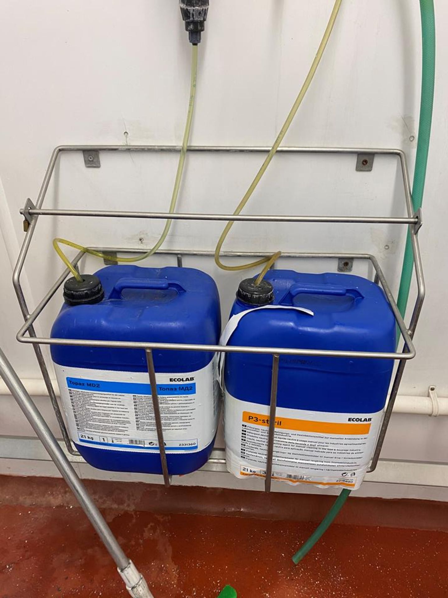 3x Wall mounted SS single sinks with knee operation. 2 with Macerators. 4 single drum Chemical cages - Image 5 of 9