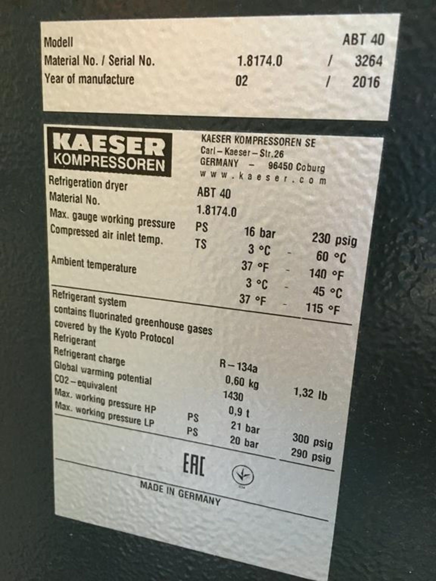 HPC Kaeser 34T SFC Air Compressor 2016. Last Service Nov 2020 and a 2003 Ter-mec 500 Litre Receiving - Image 2 of 2