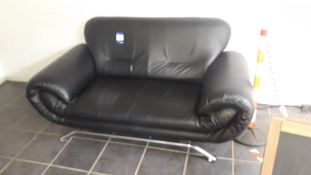 2 Seat Black Faux Leather Sofa on chrome supports