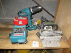 Makita 8391D Battery Powered Drill with 110v Charger and a Frued JS102 Biscuit Cutter 240v