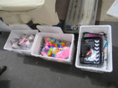 3 x boxes of party decorations including crowns, blow-up flamingos etc.