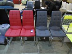 Ex-Wayfair 'Metro Lane' dining chairs (2 x grey, 2 x red)